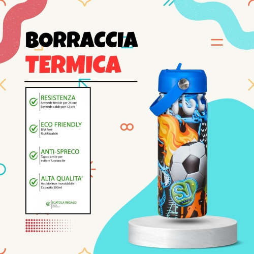 BORRACCIA SEVEN SJ BOYS FIRE SOCCER BALL - 500ML TERMICA IN ACCIAIO INOX 304 