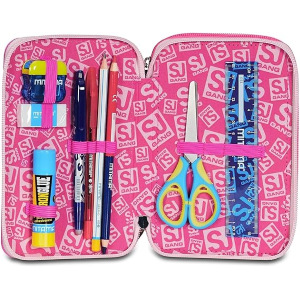 SEVEN ASTUCCIO TRIPLO ZIP ROSA, PinkHugs, Portapenne Triplo Scomparto Completo Di Penne