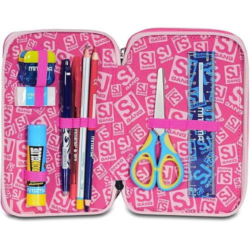 SEVEN ASTUCCIO TRIPLO ZIP ROSA, PinkHugs, Portapenne Triplo Scomparto Completo Di Penne