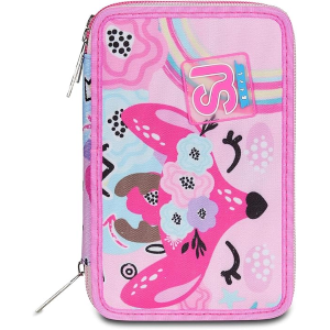 SEVEN ASTUCCIO TRIPLO ZIP ROSA, PinkHugs, Portapenne Triplo Scomparto Completo Di Penne