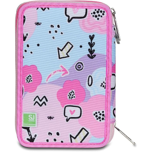 SEVEN ASTUCCIO TRIPLO ZIP ROSA, PinkHugs, Portapenne Triplo Scomparto Completo Di Penne