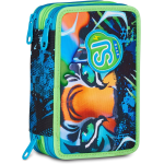 SEVEN 30C202541 ASTUCCIO SEVEN BOY TRIPLO ZIP, Air Tiger, Blu, Portapenne Triplo Scomparto Completo Di Penne, Matite, Colori