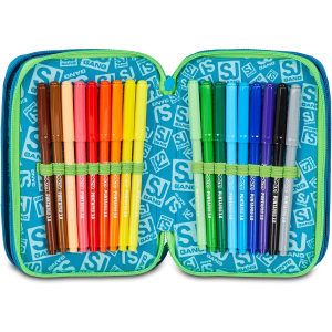 SEVEN 30C202541 ASTUCCIO SEVEN BOY TRIPLO ZIP, Air Tiger, Blu, Portapenne Triplo Scomparto Completo Di Penne, Matite, Colori