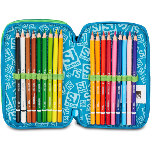SEVEN 30C202541 ASTUCCIO SEVEN BOY TRIPLO ZIP, Air Tiger, Blu, Portapenne Triplo Scomparto Completo Di Penne, Matite, Colori