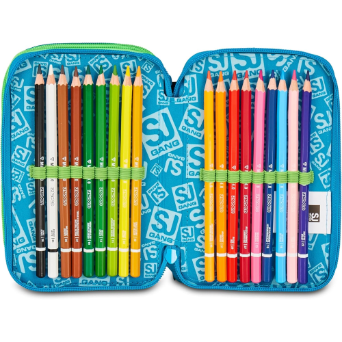 SEVEN 30C202541 ASTUCCIO SEVEN BOY TRIPLO ZIP, Air Tiger, Blu, Portapenne Triplo Scomparto Completo Di Penne, Matite, Colori
