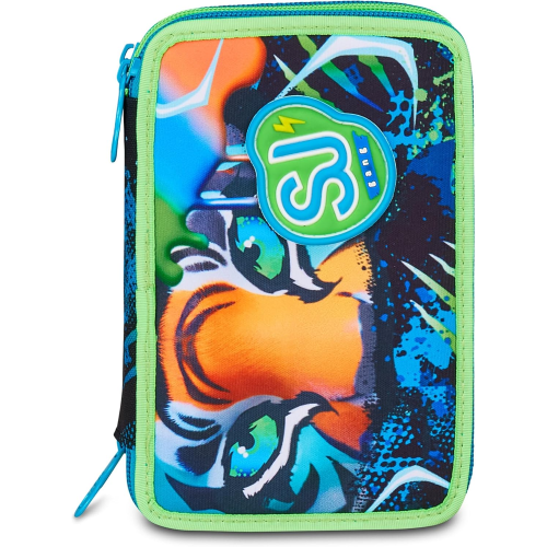 SEVEN 30C202541 ASTUCCIO SEVEN BOY TRIPLO ZIP, Air Tiger, Blu, Portapenne Triplo Scomparto Completo Di Penne, Matite, Colori