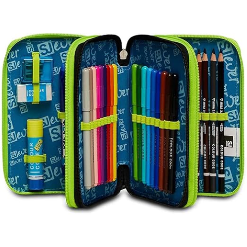 SEVEN 30C202330 ASTUCCIO SEVEN TRIPLO ZIP,STYLE JAM GANG  Portapenne Triplo Scomparto Completo Di Penne, Matite, Colori