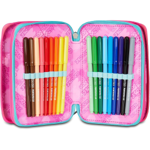 SEVEN 300102533 ASTUCCIO SEVEN GIRL LOVE TRIPLO ZIP, Viola Fucsia, Completo Di Penne, Matite, Colori