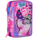 SEVEN 30C202511 ASTUCCIO SEVEN GIRL FUCSIA TRIPLO ZIP, Viola Fucsia, Completo Di Penne, Matite, Colori
