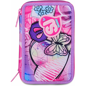 SEVEN 30C202511 ASTUCCIO SEVEN GIRL FUCSIA TRIPLO ZIP, Viola Fucsia, Completo Di Penne, Matite, Colori