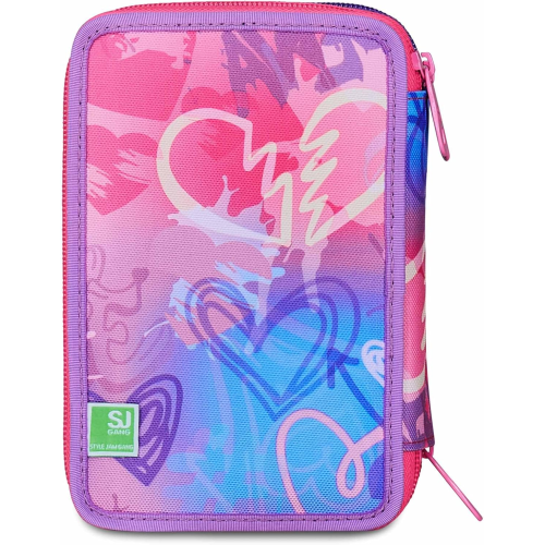 SEVEN 30C202511 ASTUCCIO SEVEN GIRL FUCSIA TRIPLO ZIP, Viola Fucsia, Completo Di Penne, Matite, Colori