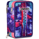 SEVEN 300102541 ASTUCCIO SEVEN GIRLVIOLA TRIPLO ZIP, Portapenne Triplo Scomparto Completo Di Penne, Matite, Colori, Accessori