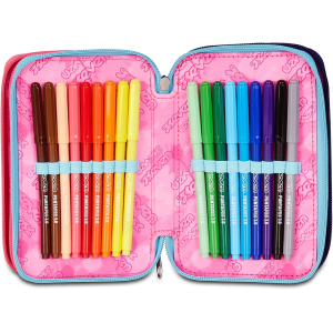SEVEN 300102541 ASTUCCIO SEVEN GIRLVIOLA TRIPLO ZIP, Portapenne Triplo Scomparto Completo Di Penne, Matite, Colori, Accessori