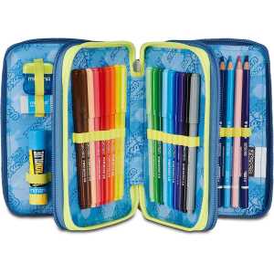 SEVEN 300102537 ASTUCCIO SEVEN GRIGIO TRIPLO ZIP, Portapenne Triplo Scomparto Completo Di Penne, Matite, Colori, Accessori