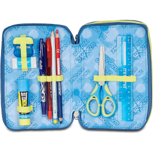 SEVEN 300102537 ASTUCCIO SEVEN GRIGIO TRIPLO ZIP, Portapenne Triplo Scomparto Completo Di Penne, Matite, Colori, Accessori