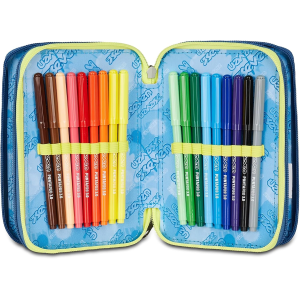 SEVEN 300102537 ASTUCCIO SEVEN GRIGIO TRIPLO ZIP, Portapenne Triplo Scomparto Completo Di Penne, Matite, Colori, Accessori