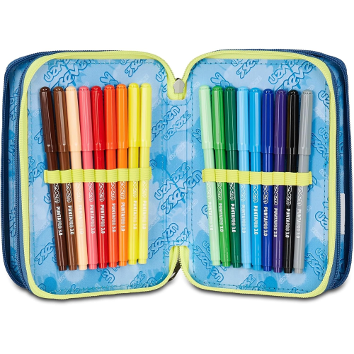 SEVEN 300102537 ASTUCCIO SEVEN GRIGIO TRIPLO ZIP, Portapenne Triplo Scomparto Completo Di Penne, Matite, Colori, Accessori