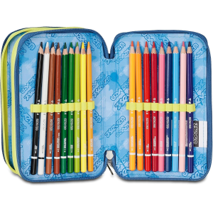 SEVEN 300102537 ASTUCCIO SEVEN GRIGIO TRIPLO ZIP, Portapenne Triplo Scomparto Completo Di Penne, Matite, Colori, Accessori