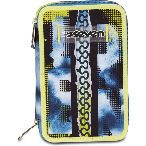 SEVEN 300102537 ASTUCCIO SEVEN GRIGIO TRIPLO ZIP, Portapenne Triplo Scomparto Completo Di Penne, Matite, Colori, Accessori