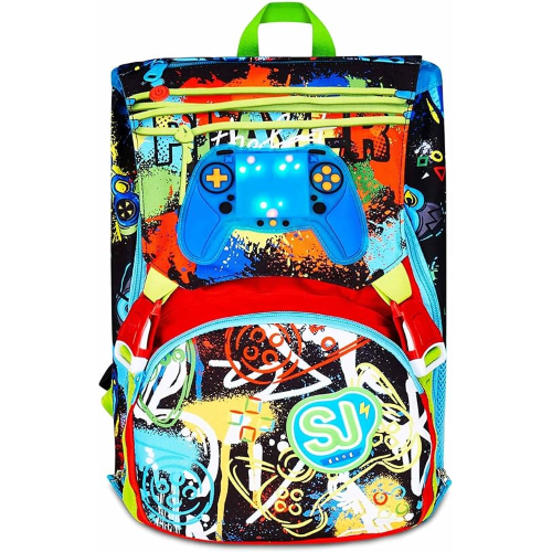 SEVEN 20C202500 ZAINO SEVEN SJ GANG GAME LED BOY, Blu, Tasca con LED Joystick, Tasca per Borraccia, 24 LITRI