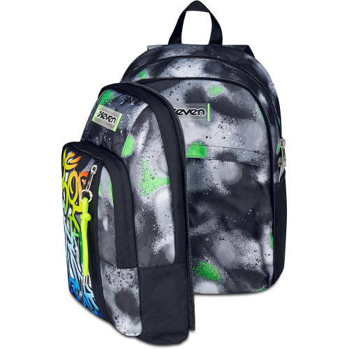 SEVEN 200102523 ZAINO SEVEN Dual Detach, Nero Verde, Doppio Scomparto da 32 L, Con Tasca PC, Borraccia, Organizer