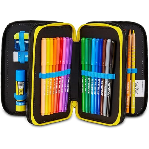SEVEN 30G502501 ASTUCCIO POKEMON TRIPLO, Nero, Portapenne Completo Di Penne, Matite, Colori, Accessori