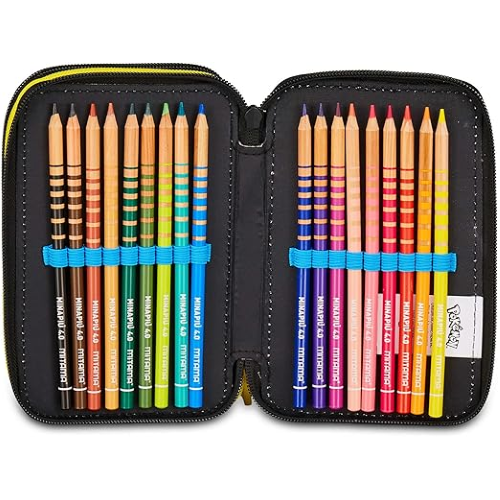 SEVEN 30G502501 ASTUCCIO POKEMON TRIPLO, Nero, Portapenne Completo Di Penne, Matite, Colori, Accessori