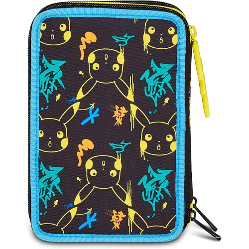 SEVEN 30G502501 ASTUCCIO POKEMON TRIPLO, Nero, Portapenne Completo Di Penne, Matite, Colori, Accessori