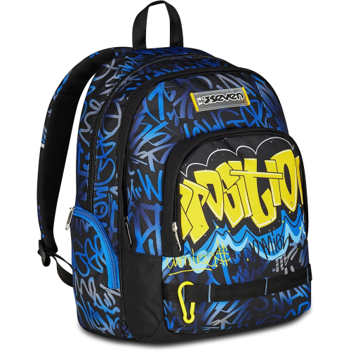 SEVEN 200102535 ZAINO SEVEN DUAL DETACH BOY, Blu Giallo, Doppio Scomparto da 32 L, Con Tasca X PC- Borraccia-Organizer 