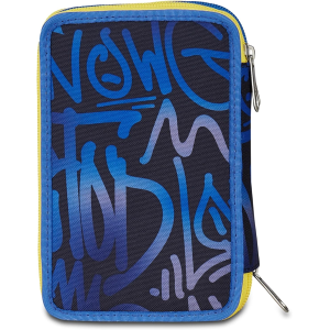 SEVEN 300102529 ASTUCCIO SEVEN BOY TRIPLO ZIP, Blu Giallo, Completo Di Penne, Matite, Colori, Accessori