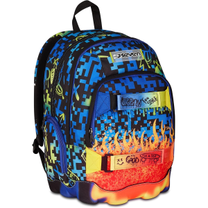 SEVEN 200102553 ZAINO SEVEN SCRIBBLED FLAME BOY, Doppio Scomparto Da 31 LITRI, Con Tasca X PC- Borraccia - Organizer