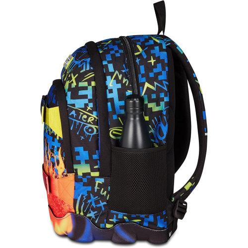 SEVEN 200102553 ZAINO SEVEN SCRIBBLED FLAME BOY, Doppio Scomparto Da 31 LITRI, Con Tasca X PC- Borraccia - Organizer