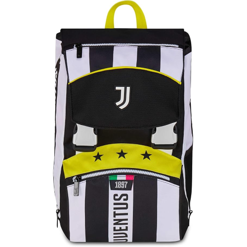 SEVEN 20B602500 ZAINO SDOPPIABILE JUVENTUS, Doppio Scomparto Estensibile, Bianco e Nero, Maxi Capienza, Schienale Preformato