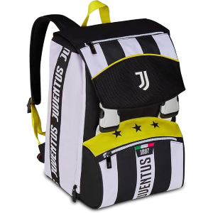 SEVEN 20B602500 ZAINO SDOPPIABILE JUVENTUS, Doppio Scomparto Estensibile, Bianco e Nero, Maxi Capienza, Schienale Preformato