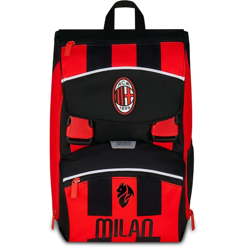 SEVEN 20F02500 ZAINO MILAN, Doppio Scomparto Estensibile, Rosso e Nero, Squadra Calcio, Maxi Capienza, Schienale Preformato