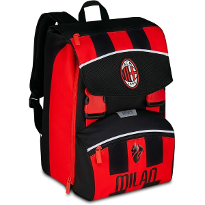 SEVEN 20F02500 ZAINO MILAN, Doppio Scomparto Estensibile, Rosso e Nero, Squadra Calcio, Maxi Capienza, Schienale Preformato