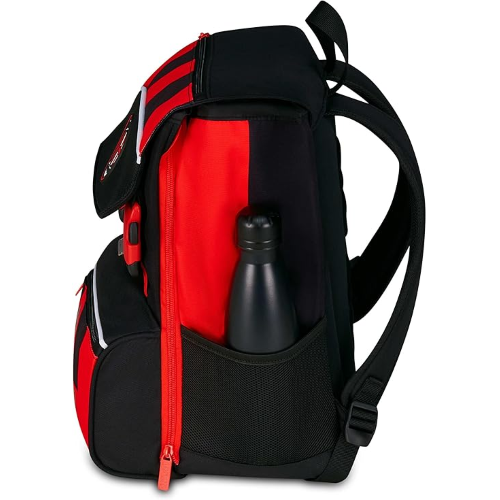 SEVEN 20F02500 ZAINO MILAN, Doppio Scomparto Estensibile, Rosso e Nero, Squadra Calcio, Maxi Capienza, Schienale Preformato