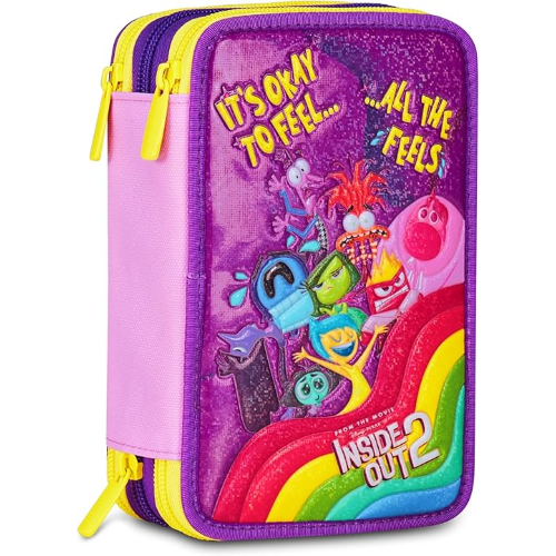 SEVEN 30J202508 ASTUCCIO SEVEN INSIDE OUT TRIPLO ZIP, Viola, Completo Di Penne, Matite, Colori, Accessori