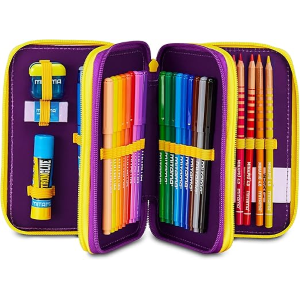 SEVEN 30J202508 ASTUCCIO SEVEN INSIDE OUT TRIPLO ZIP, Viola, Completo Di Penne, Matite, Colori, Accessori