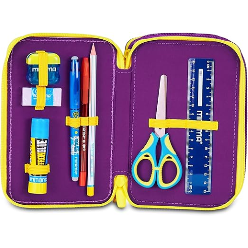 SEVEN 30J202508 ASTUCCIO SEVEN INSIDE OUT TRIPLO ZIP, Viola, Completo Di Penne, Matite, Colori, Accessori