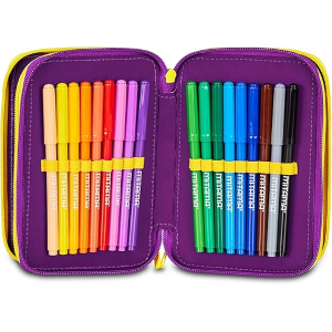 SEVEN 30J202508 ASTUCCIO SEVEN INSIDE OUT TRIPLO ZIP, Viola, Completo Di Penne, Matite, Colori, Accessori