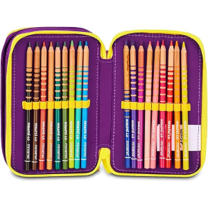 SEVEN 30J202508 ASTUCCIO SEVEN INSIDE OUT TRIPLO ZIP, Viola, Completo Di Penne, Matite, Colori, Accessori