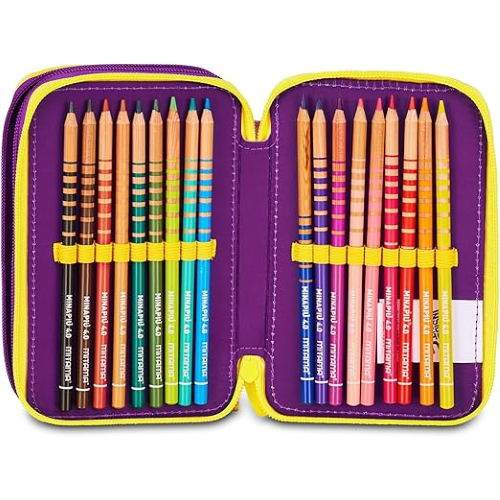 SEVEN 30J202508 ASTUCCIO SEVEN INSIDE OUT TRIPLO ZIP, Viola, Completo Di Penne, Matite, Colori, Accessori