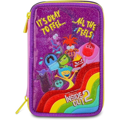 SEVEN 30J202508 ASTUCCIO SEVEN INSIDE OUT TRIPLO ZIP, Viola, Completo Di Penne, Matite, Colori, Accessori