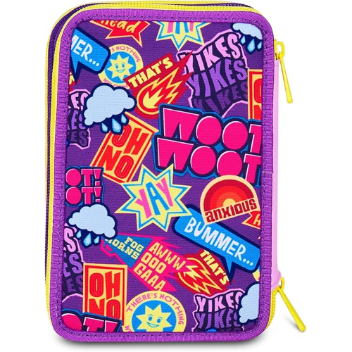 SEVEN 30J202508 ASTUCCIO SEVEN INSIDE OUT TRIPLO ZIP, Viola, Completo Di Penne, Matite, Colori, Accessori