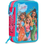 SEVEN 30H902500 ASTUCCIO SIRENETTA MERMAID MAGIC 3 Zip, Celeste, Completo Di Penne, Matite, Colori