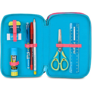 SEVEN 30H902500 ASTUCCIO SIRENETTA MERMAID MAGIC 3 Zip, Celeste, Completo Di Penne, Matite, Colori