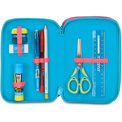 SEVEN 30H902500 ASTUCCIO SIRENETTA MERMAID MAGIC 3 Zip, Celeste, Completo Di Penne, Matite, Colori