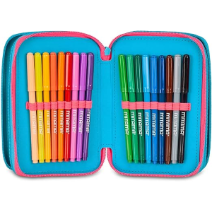 SEVEN 30H902500 ASTUCCIO SIRENETTA MERMAID MAGIC 3 Zip, Celeste, Completo Di Penne, Matite, Colori