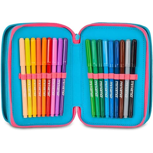 SEVEN 30H902500 ASTUCCIO SIRENETTA MERMAID MAGIC 3 Zip, Celeste, Completo Di Penne, Matite, Colori